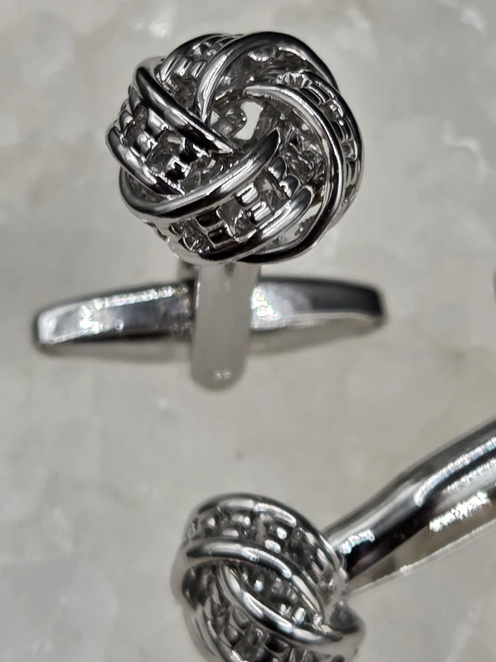 Polished Stainless Steel Knot Cufflinks for Men | Silver Tone